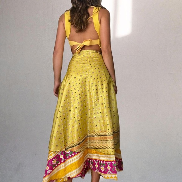 Dresses & Skirts - Yellow silk wrap skirt